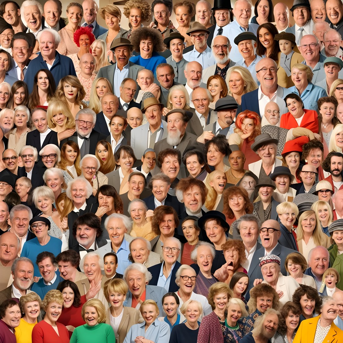 Lots of faces, they're mainly white, AI generated it