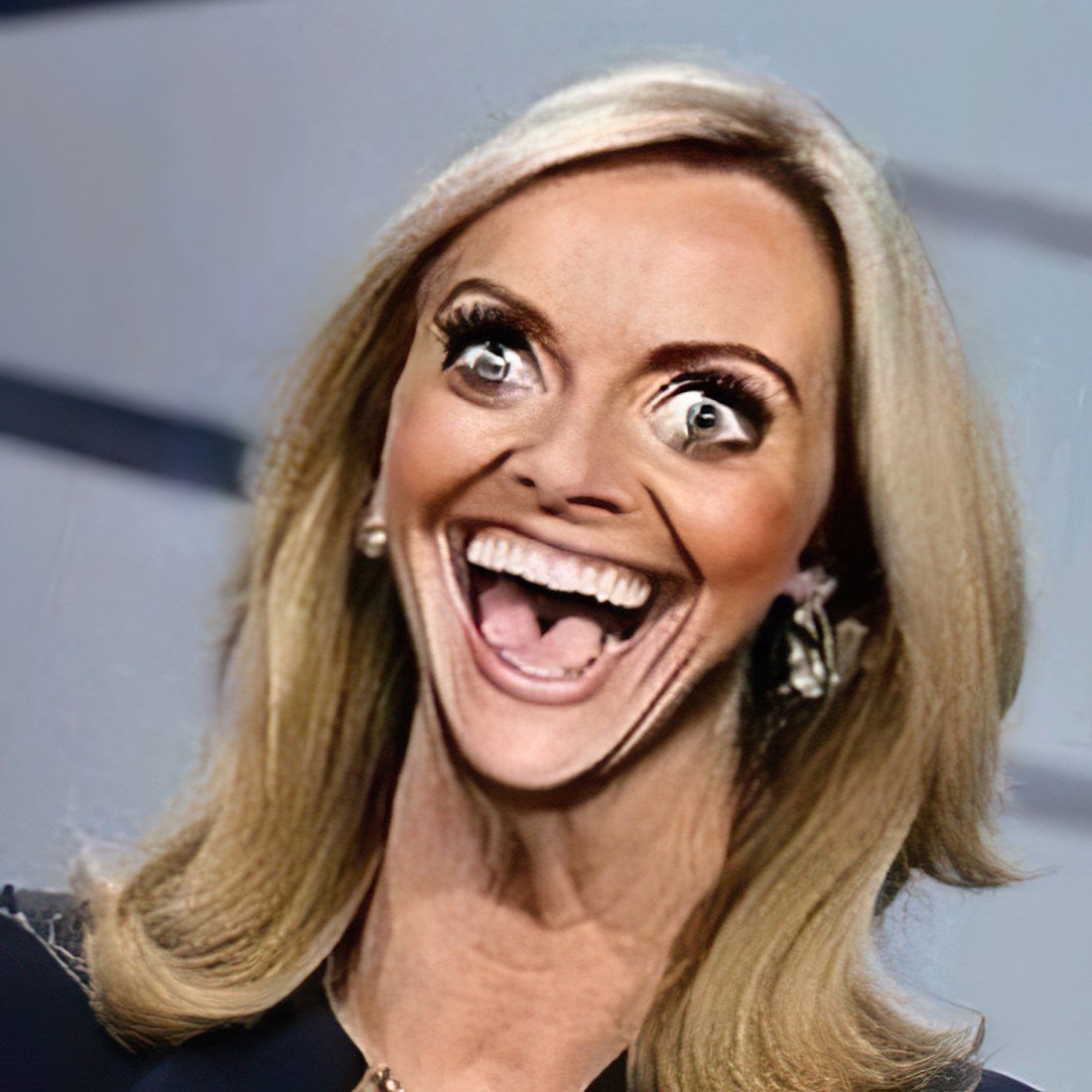 A manipulated image of Liz Truss looking absolutely fucking mental