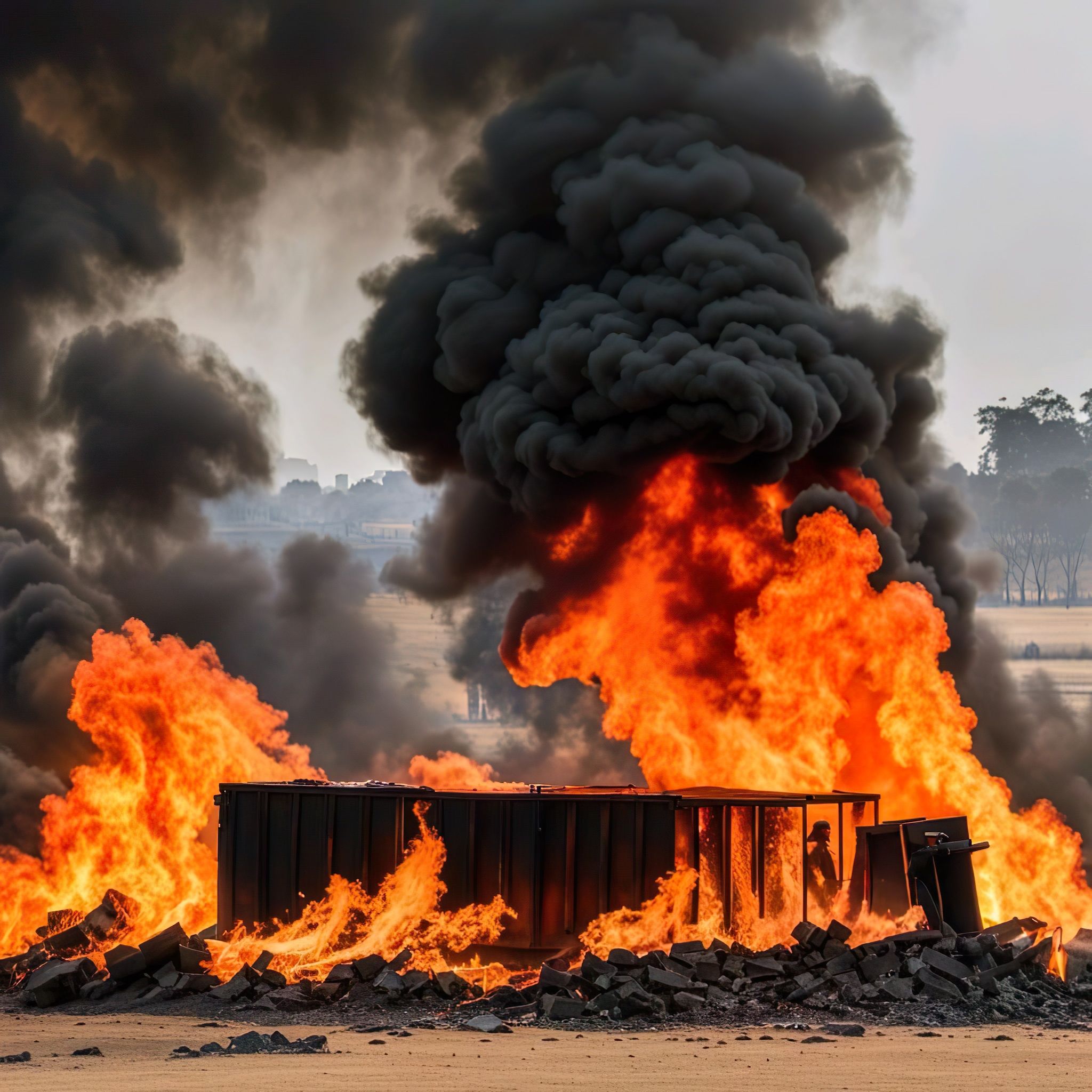 Porta cabin on fire due to Tory negligence which I made up just a moment ago... post-truth truth baby