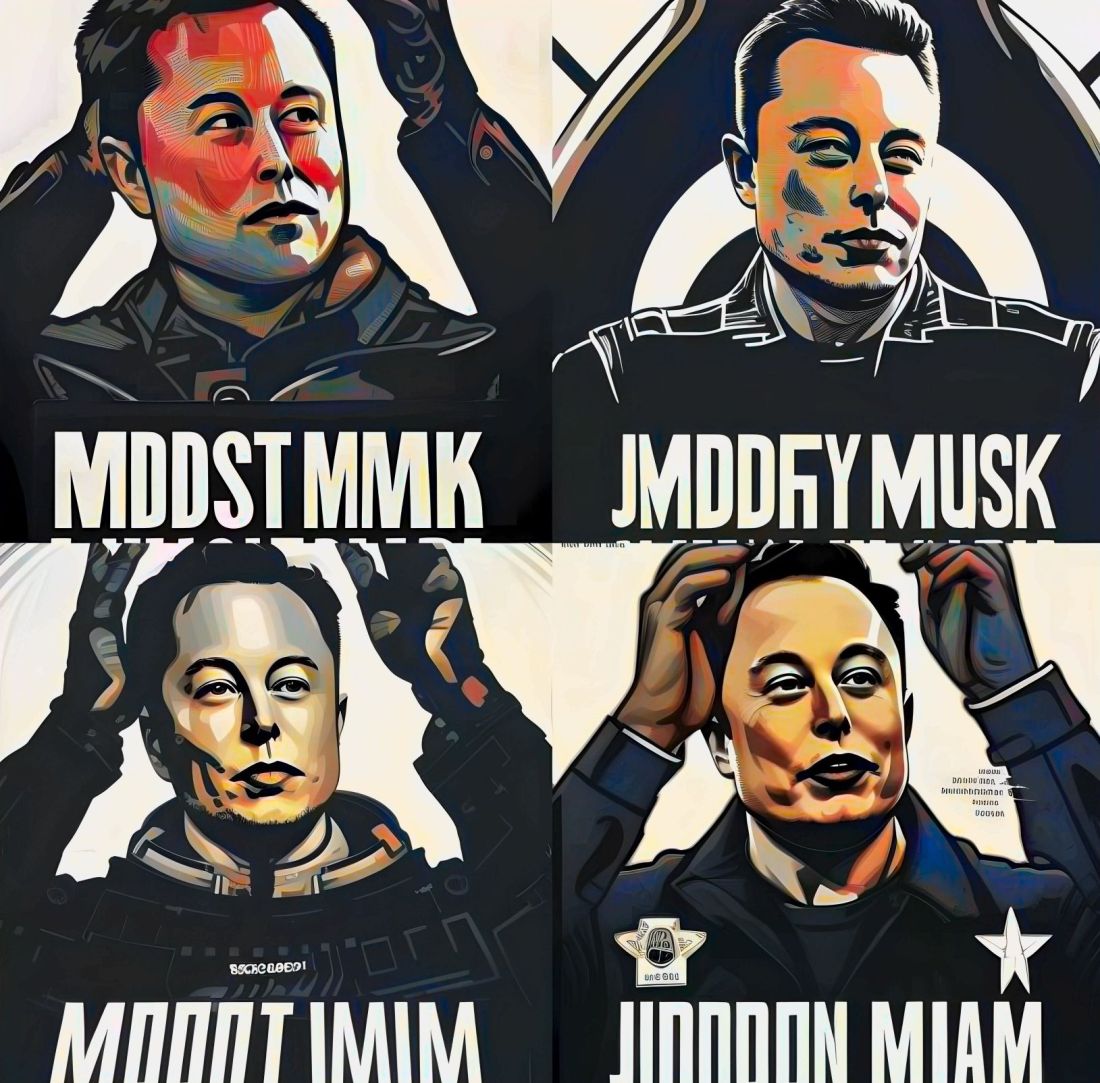AI generated images of Elon Musk, in the style of a propaganda poster for authorization regimes