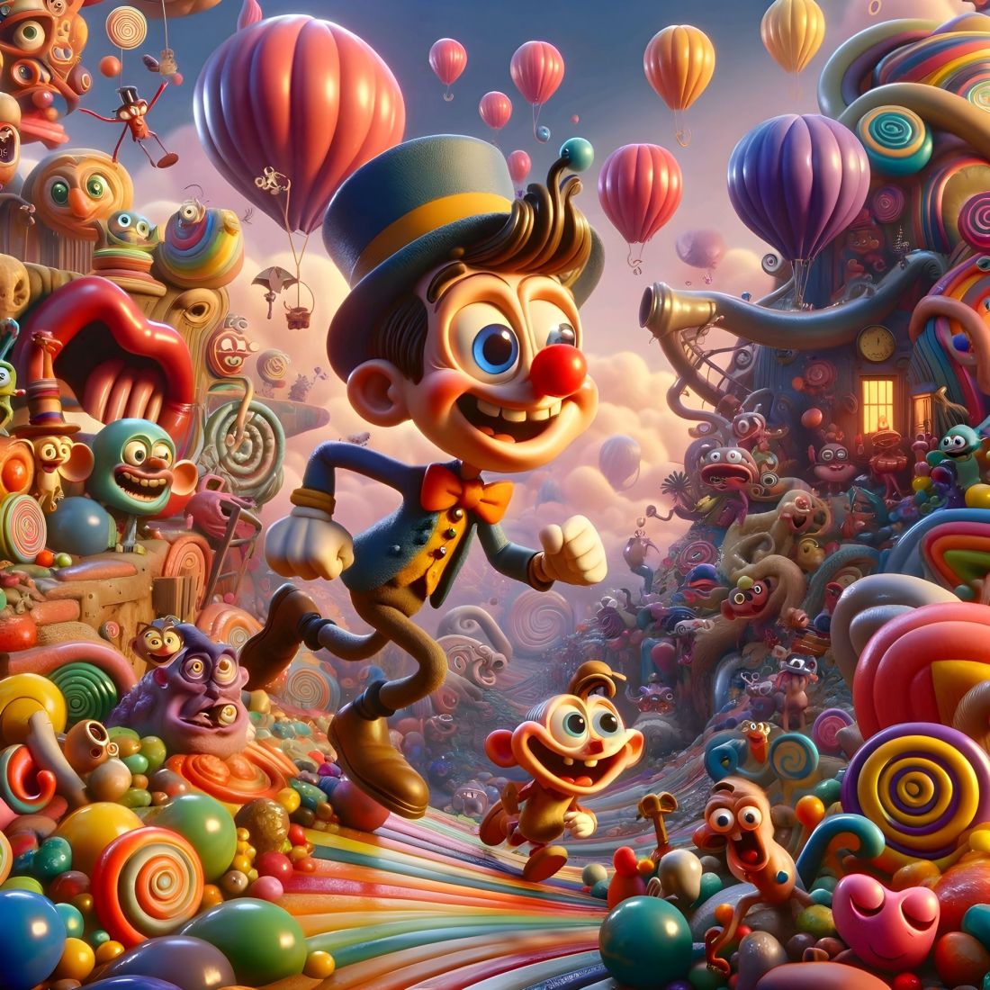 Dive deeper into a vibrant and whimsical world, showcasing new characters with wobbly limbs and big eyes, engaging in imaginative activities in a lively, colorful setting.